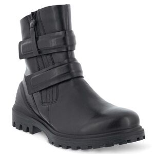 Ecco Black Leather Women's Tredtray Mid Calf Moto Boots Size 39 Brand NEW